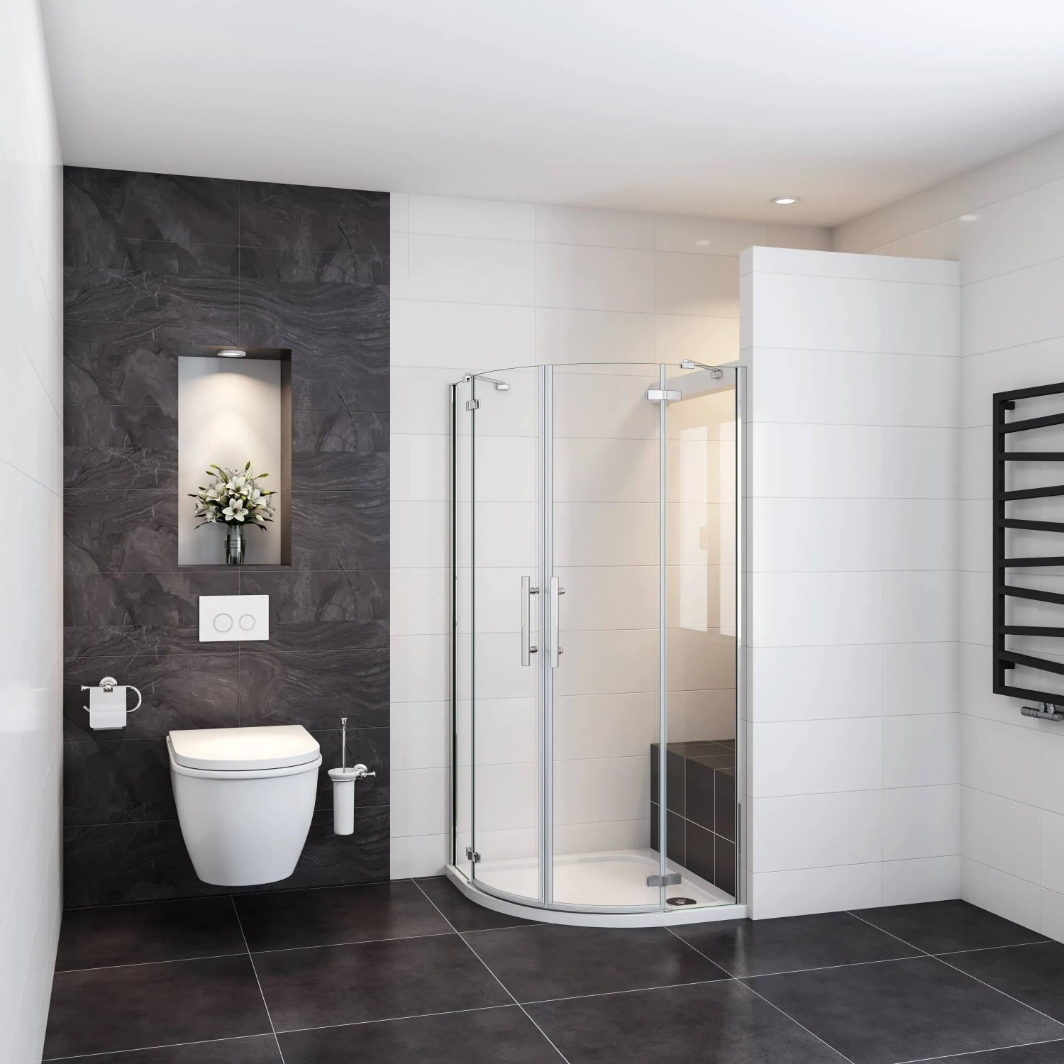 AICA Viertelkreis-Duschkabine 80x80 mit NANO-Glas im Badezimmer.
