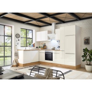 Respekta Winkelküche Marleen 310 cm in Artisan-Eiche und Weiß mit E-Geräten.