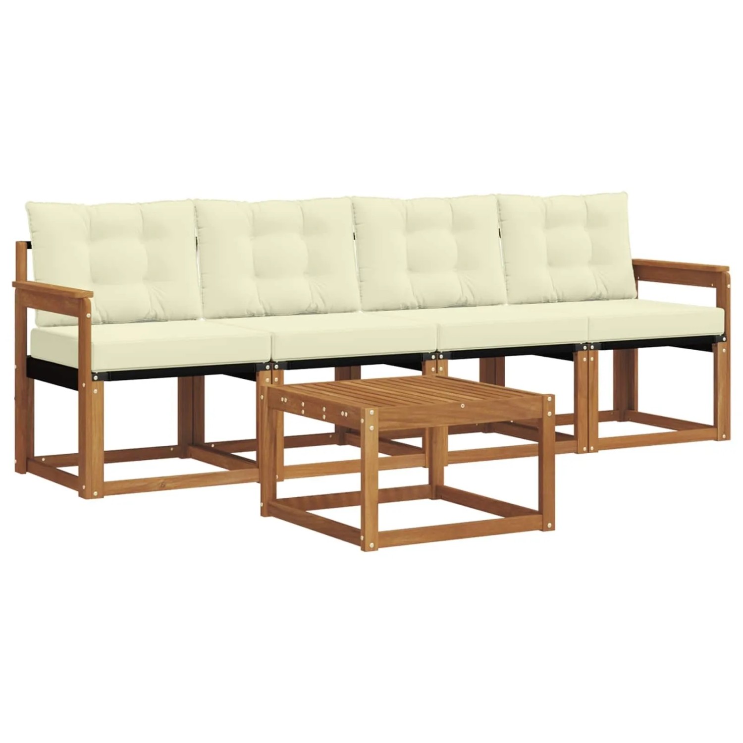 vidaXL Outdoor-Sofagarnitur mit Kissen 5-Tlg Natur und Creme 3368369