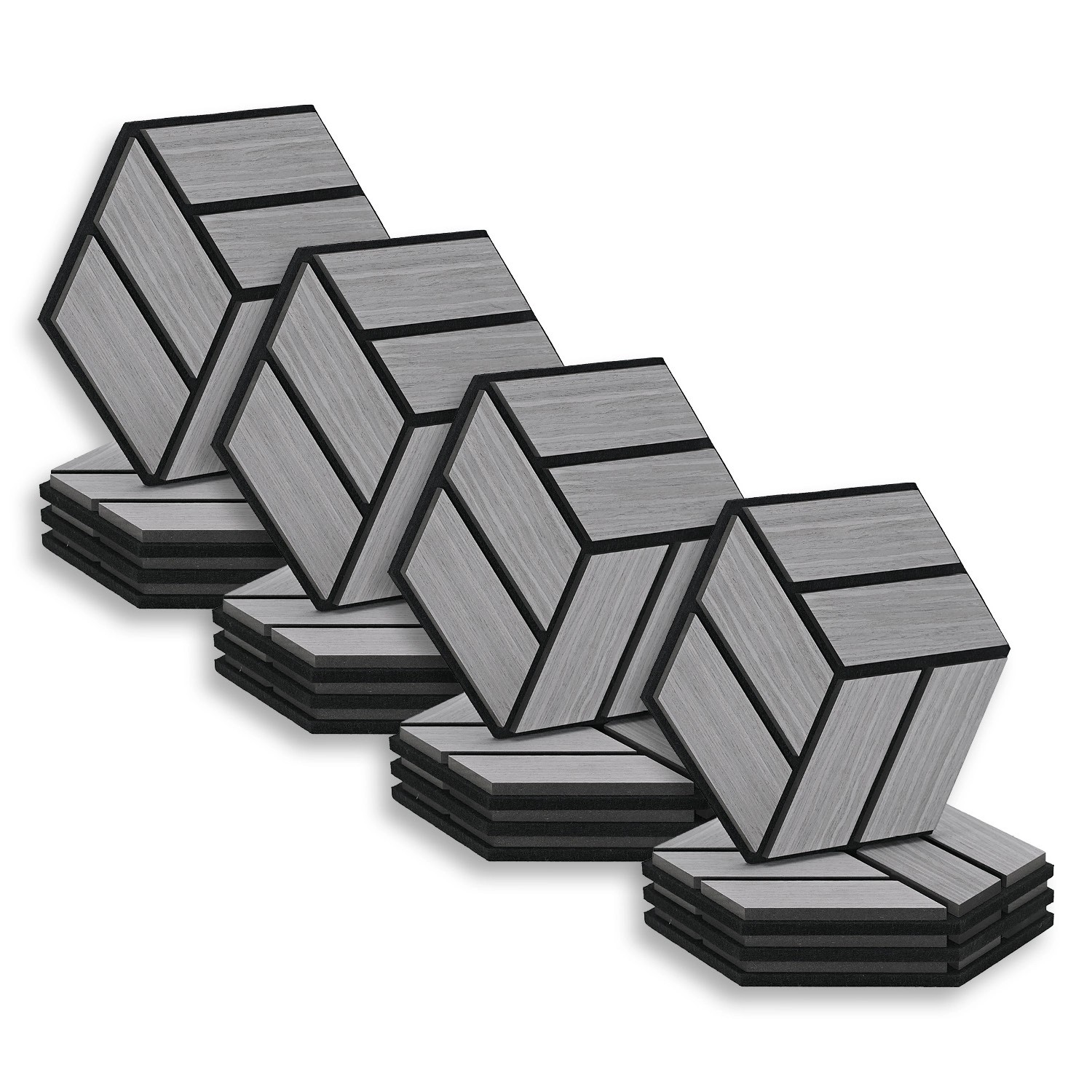 Homestyle4u Akustikpaneele 30 x 26 cm 16 Stück Grau Hexagon Wandpaneele Holz