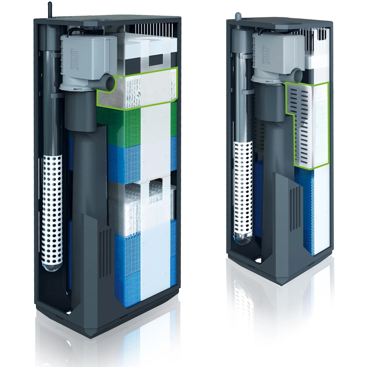 Juwel Carbax Filtermedium für Bioflow 3.0/Compact Aquarium Filter, verschiedene Filtermedien im Anschnitt.