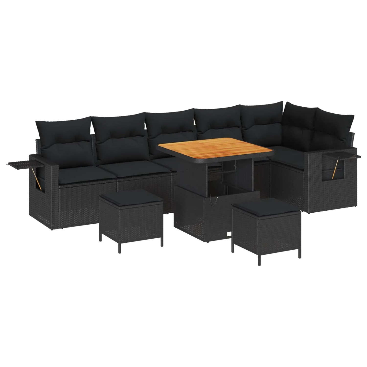 vidaXL Garten-Sofa-Set mit Speicher 9-Tlg Schwarz Poly Rattan 3363709