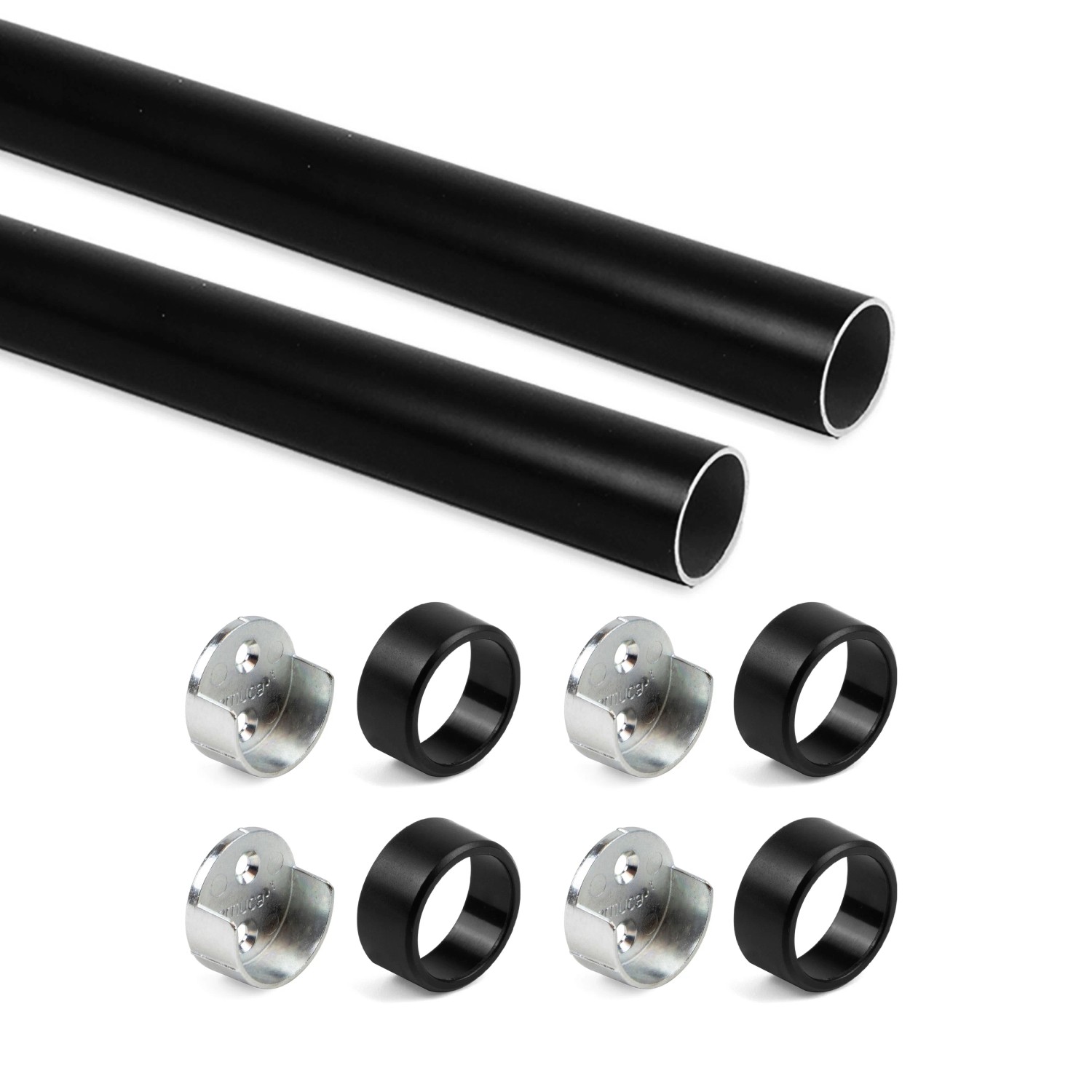 Emuca Satz von 2 Runden Garderobenstangen D28 mm Länge 075m mit Halterungen Aluminium und Zamak Mokka-Lackiert