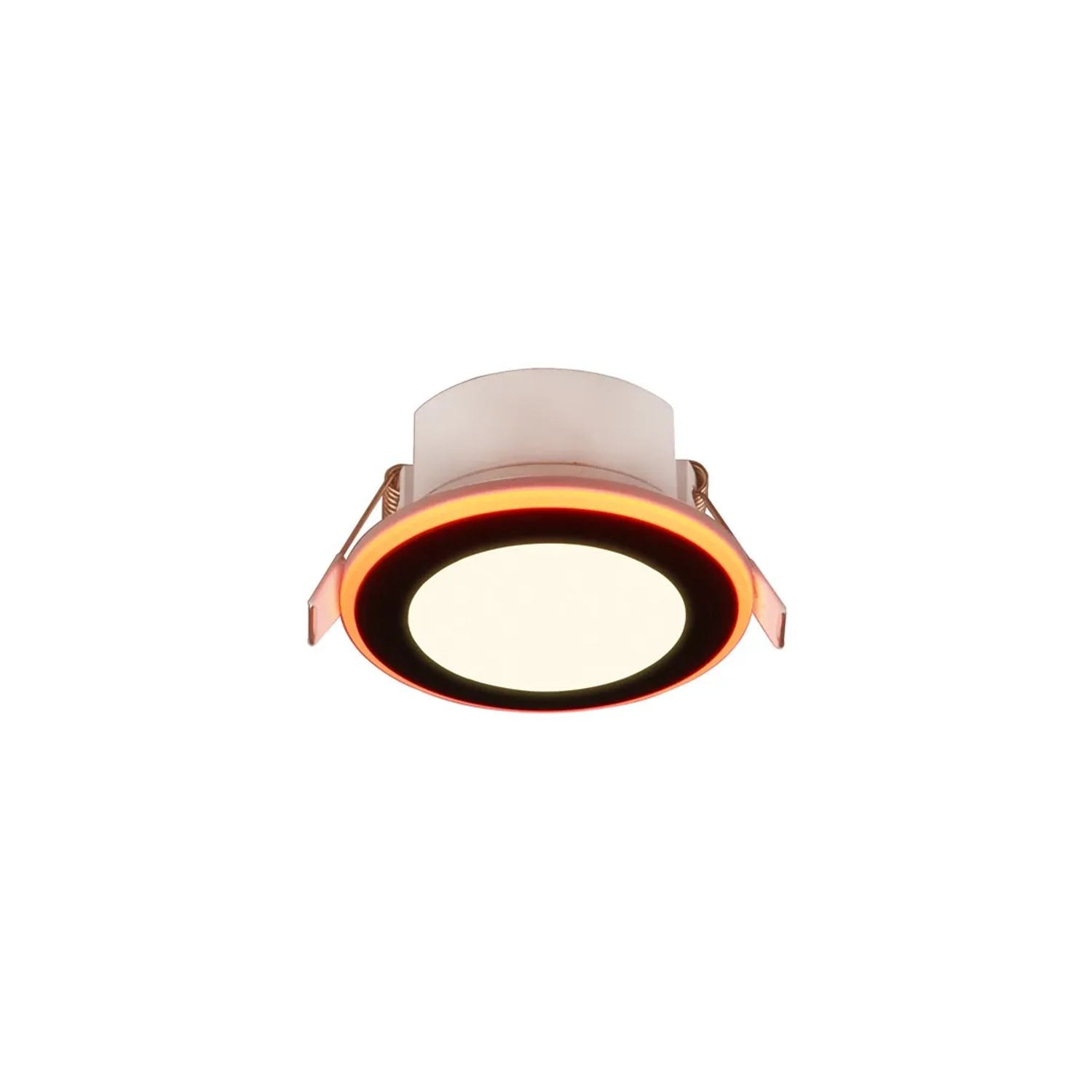 Schwarzer, runder Trio LED Einbaustrahler Argus mit RGBW-Farbwechsler, 8,2 cm Durchmesser.