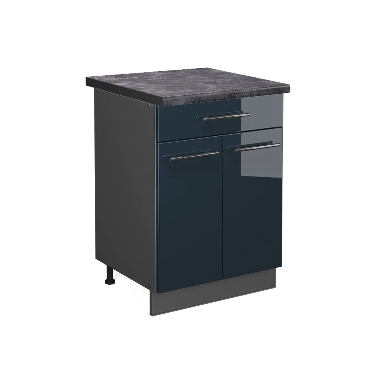 Vicco Spülenunterschrank Fame-Line DunkelBlau Hochglanz Anthrazit 80 cm AP Eiche