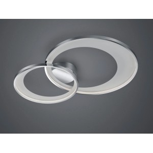 Moderne LED-Deckenlampe Granada von Trio Leuchten in Chrom-Optik mit zwei Ringen.