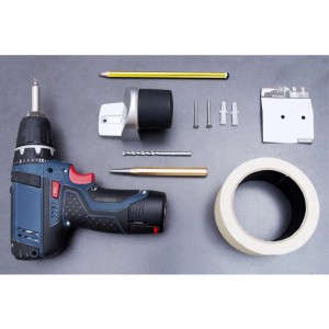 Wagner Bodentürstopper EH5001 Aluminium mit Werkzeug und Zubehör zur Montage.