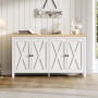 Weißes Merax Sideboard mit Holzplatte, 4 Türen mit X-Design. Geräumiger Wohnzimmerschrank 140x40x78 cm.