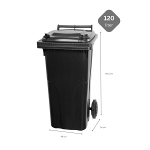 PROREGAL Mülltonne, 120 Liter, grau/schwarz, mit Rädern für leichten Transport.
