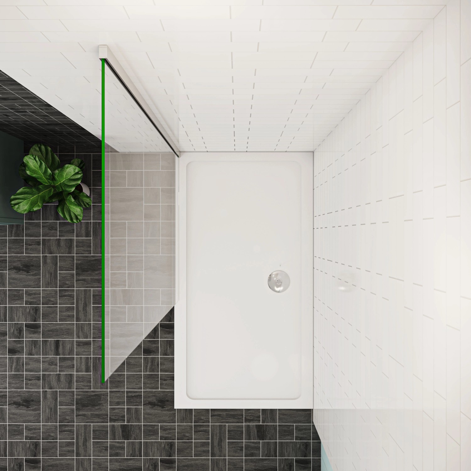 AICA Walk In Dusche 100x200cm mit 10mm ESG Glas Duschwand, Aufsicht