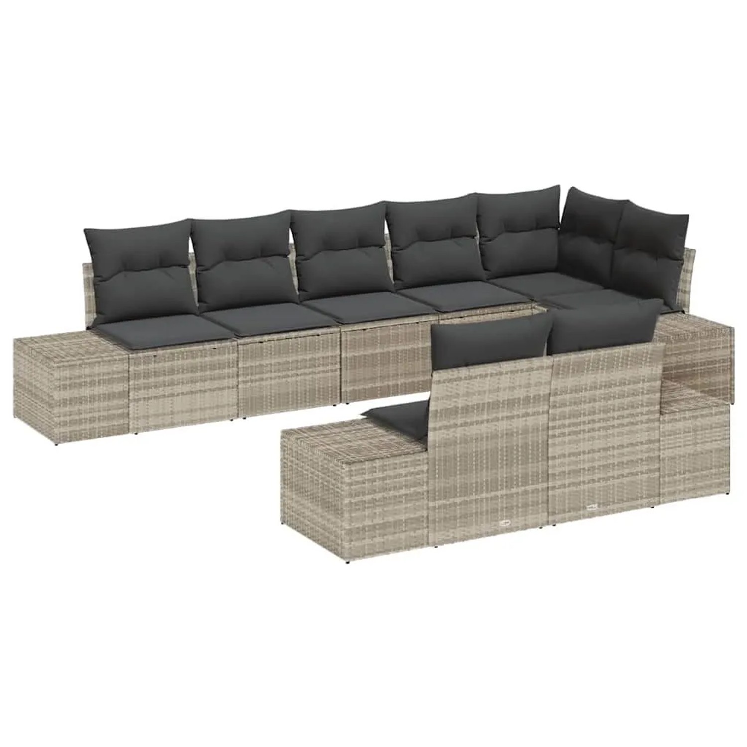 vidaXL Gartensofa-Set mit Speicher 8 Stk Hellgrau Poly Rattan 3355781