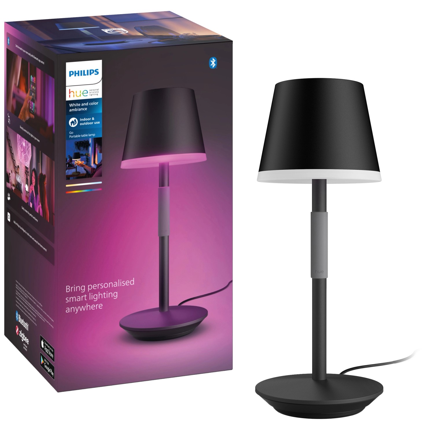 Philips Hue Tragbare Tischleuchte White & Color Ambiance Go Schwarz 370 lm