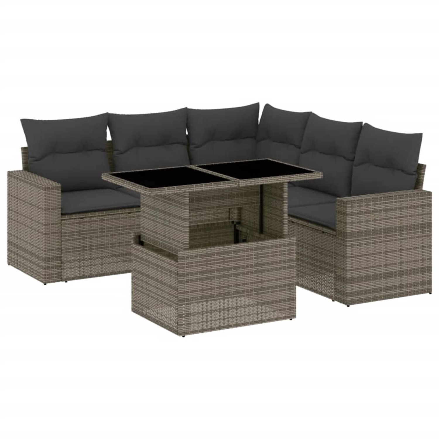 vidaXL 6-Tlg Garten-Sofagarnitur mit Kissen Grau Poly Rattan 3267270