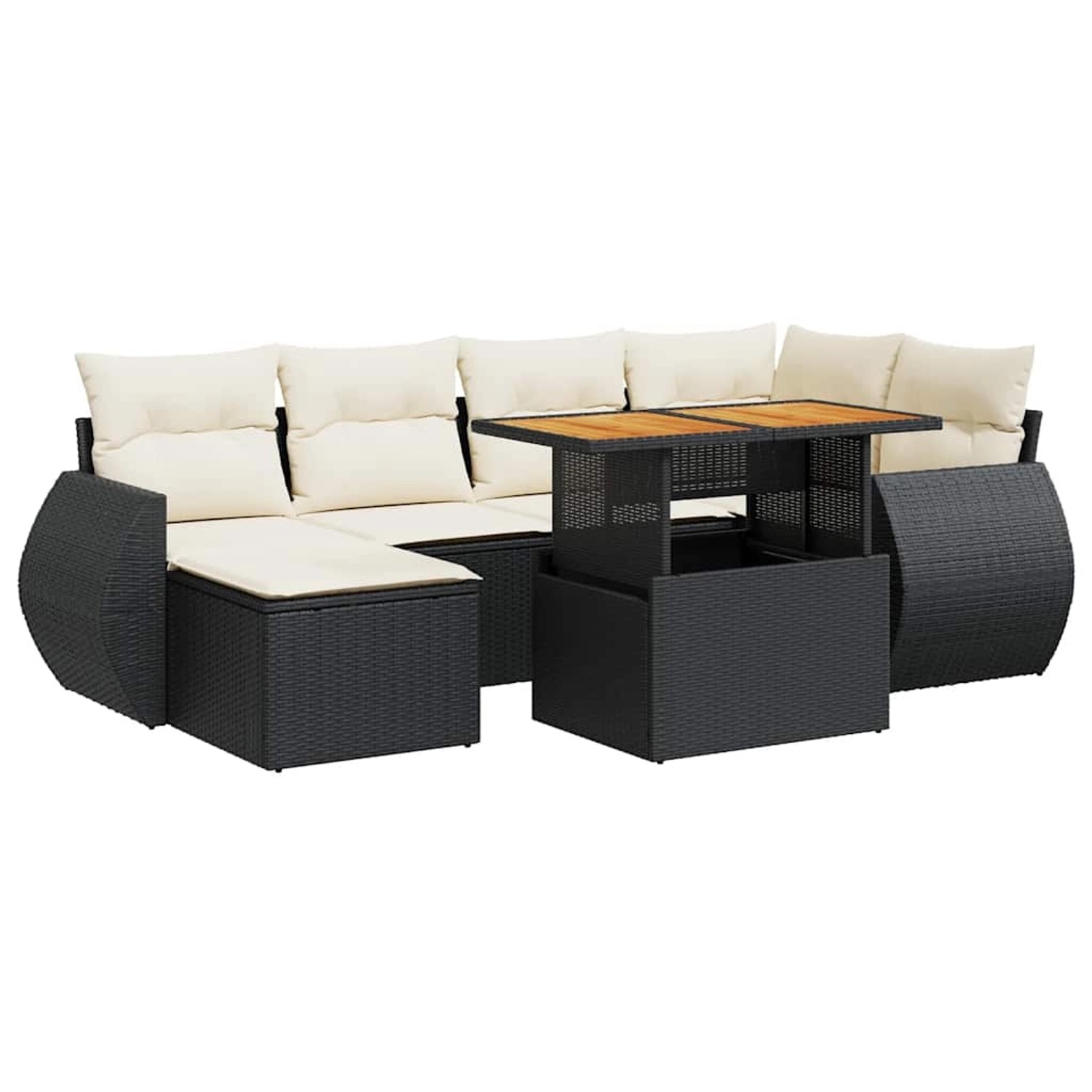 vidaXL 7-Tlg Garten-Sofagarnitur mit Kissen Schwarz Poly Rattan 3327283 günstig online kaufen