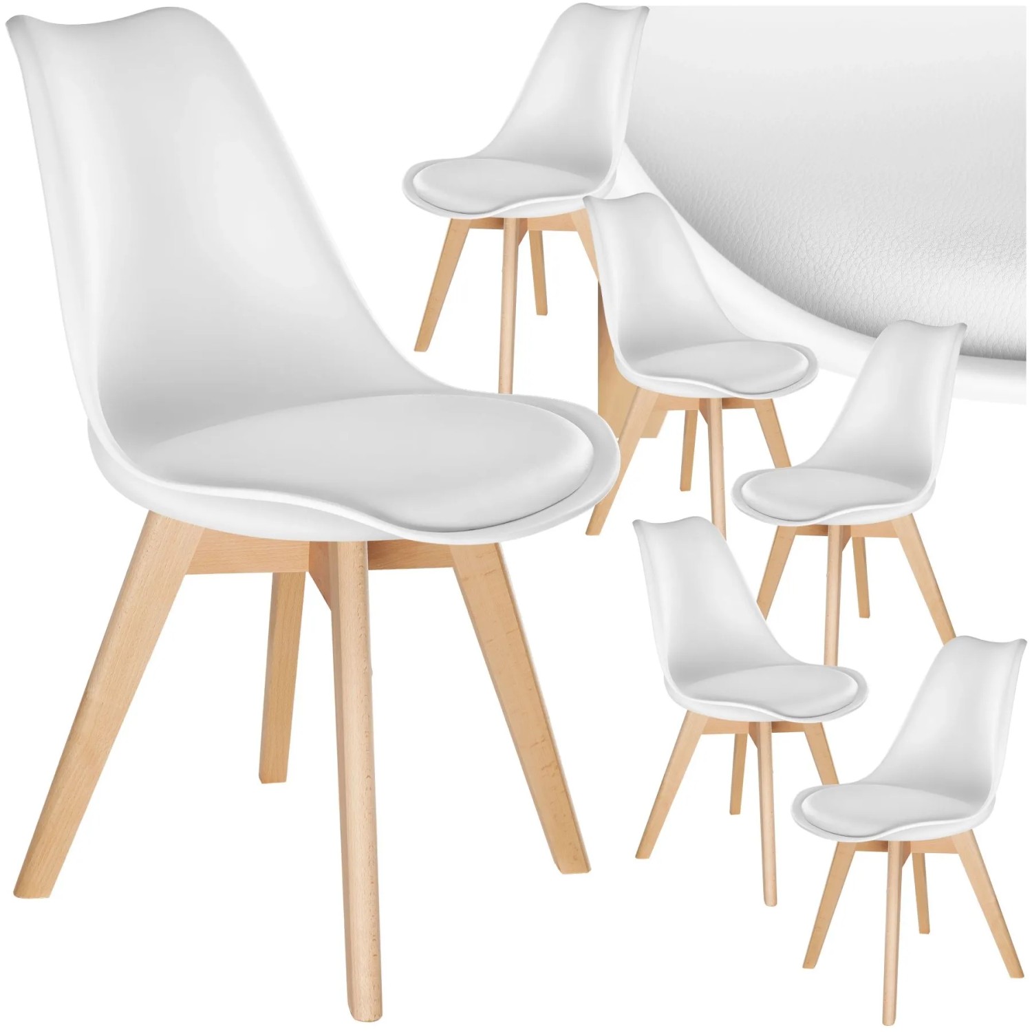 Tectake Set Esszimmerstuhl Frederikke Scandi Design Gepolsterte Sitzfläche  Ergonomische Form 6Er Set 53 x 49 x 82 cm Weiß