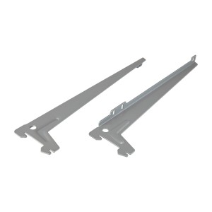 Zwei silberne Einloch-Winkelträger, 28 cm, für Regalböden und Möbelbau.
