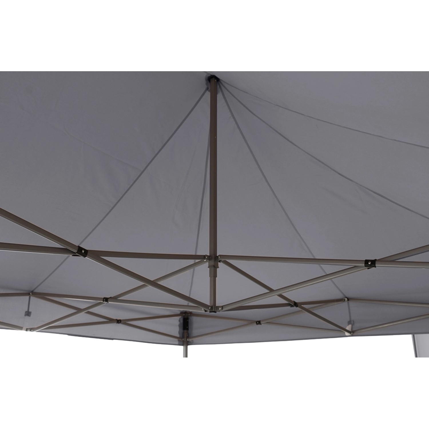 Innenansicht des grauen Siena Garden Allrounder Pavillons (300x450 cm) mit Stahlgestell und Polyesterdach.