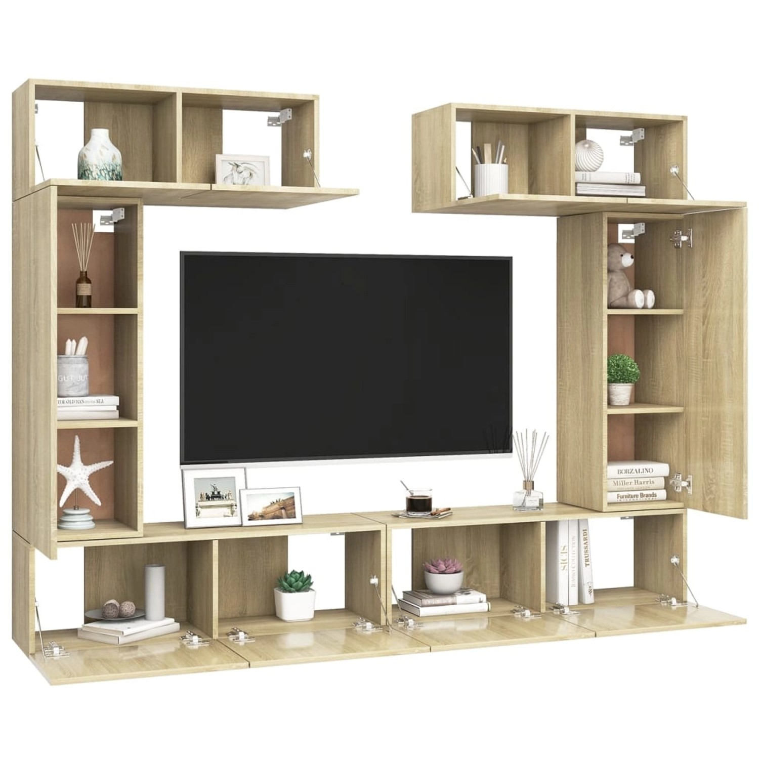 VidaXL TV-Schrank-Set, 6-teilig, Sonoma-Eiche, Holzwerkstoff. Wohnwand mit Stauraum.