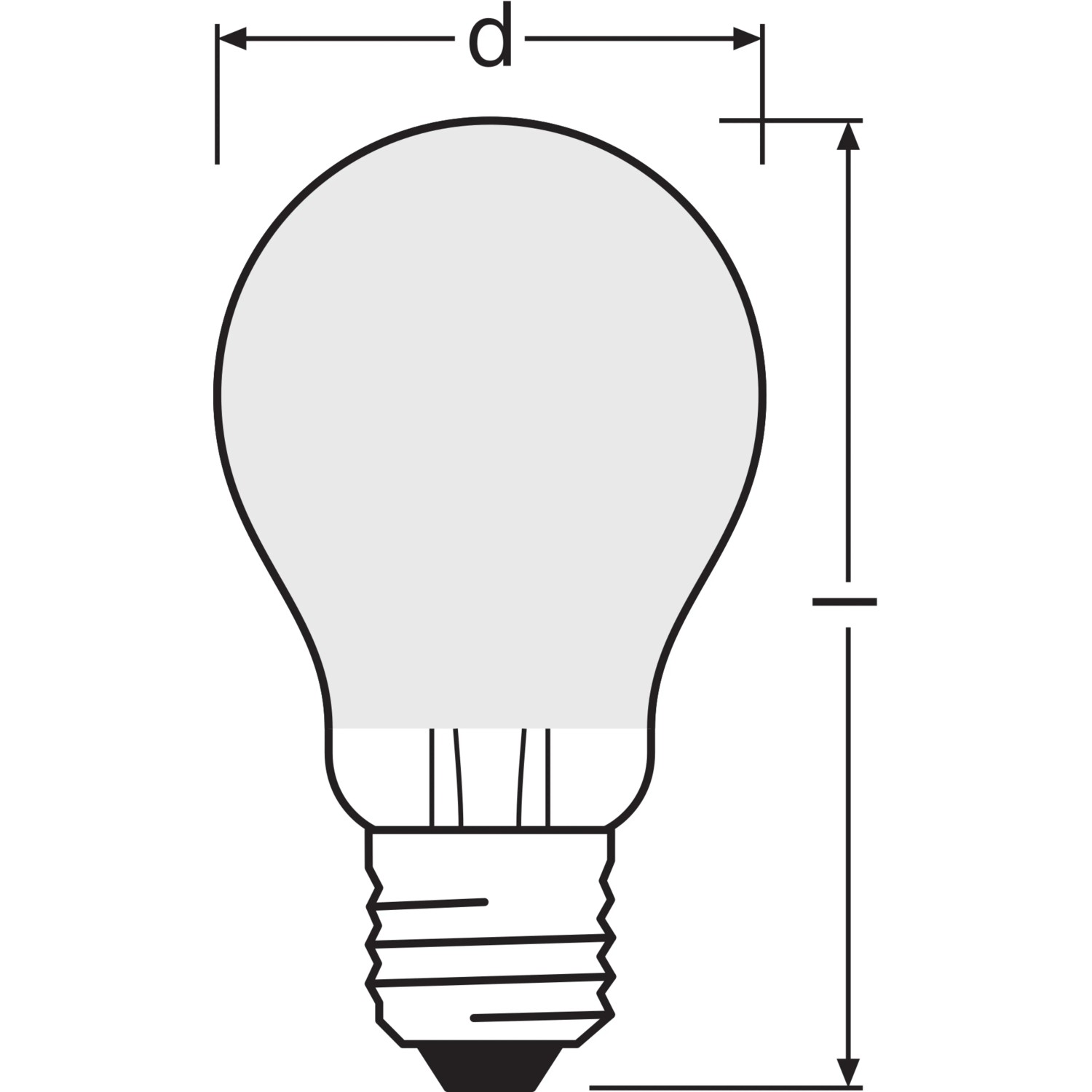 Skizze Osram LED-Lampe E27, Glühlampenform, Maße Länge und Durchmesser