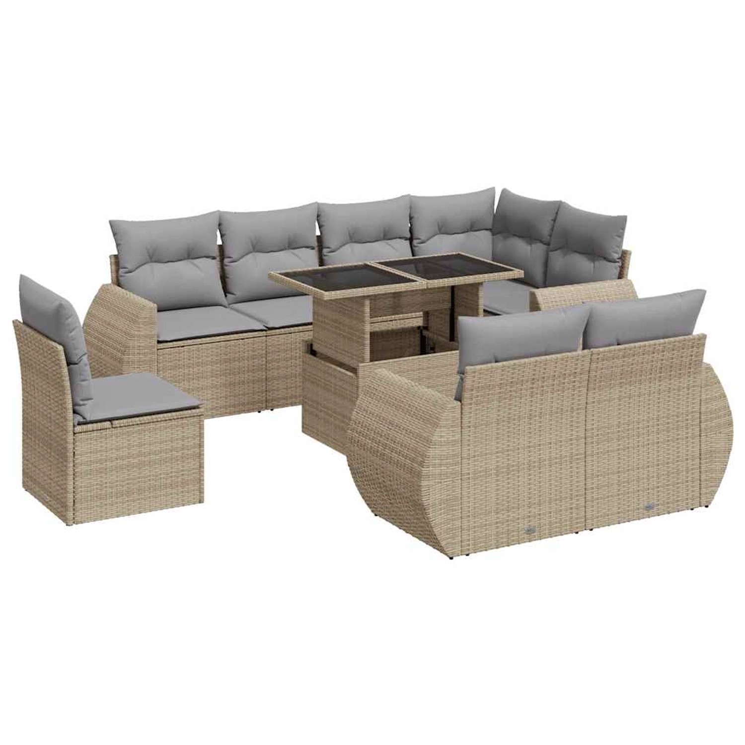 vidaXL 9-Tlg Garten-Sofagarnitur mit Kissen Beige Poly Rattan 3326660 günstig online kaufen