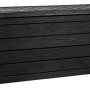 Schwarze Keter Westwood Auflagenbox 570 l mit Holzoptik und Sitzfunktion.