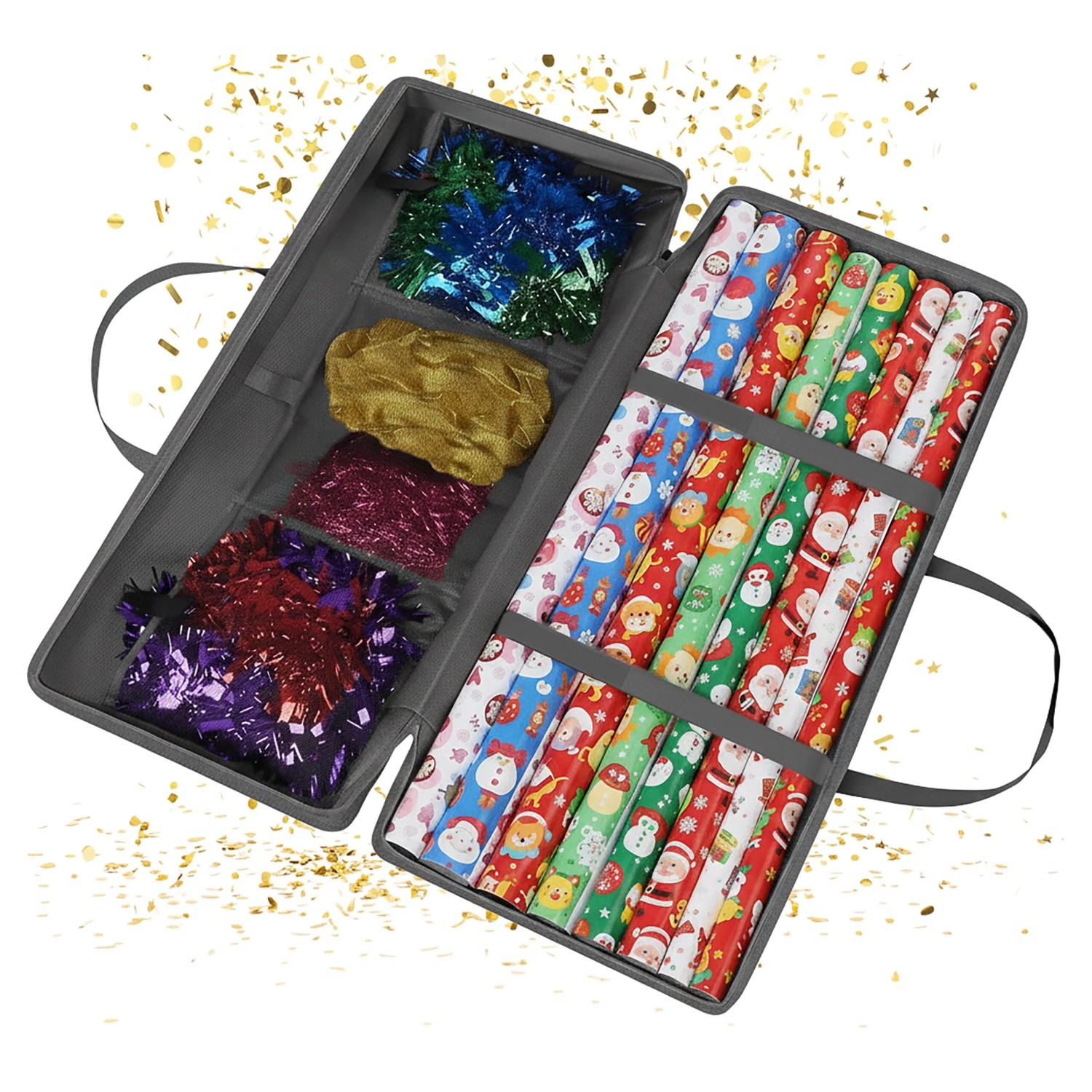 Relaxdays Geschenkpapier Aufbewahrung Polyester Kunststoff Grau Staubgeschützt 34 cm x 82 cm x 13 cm 400 g