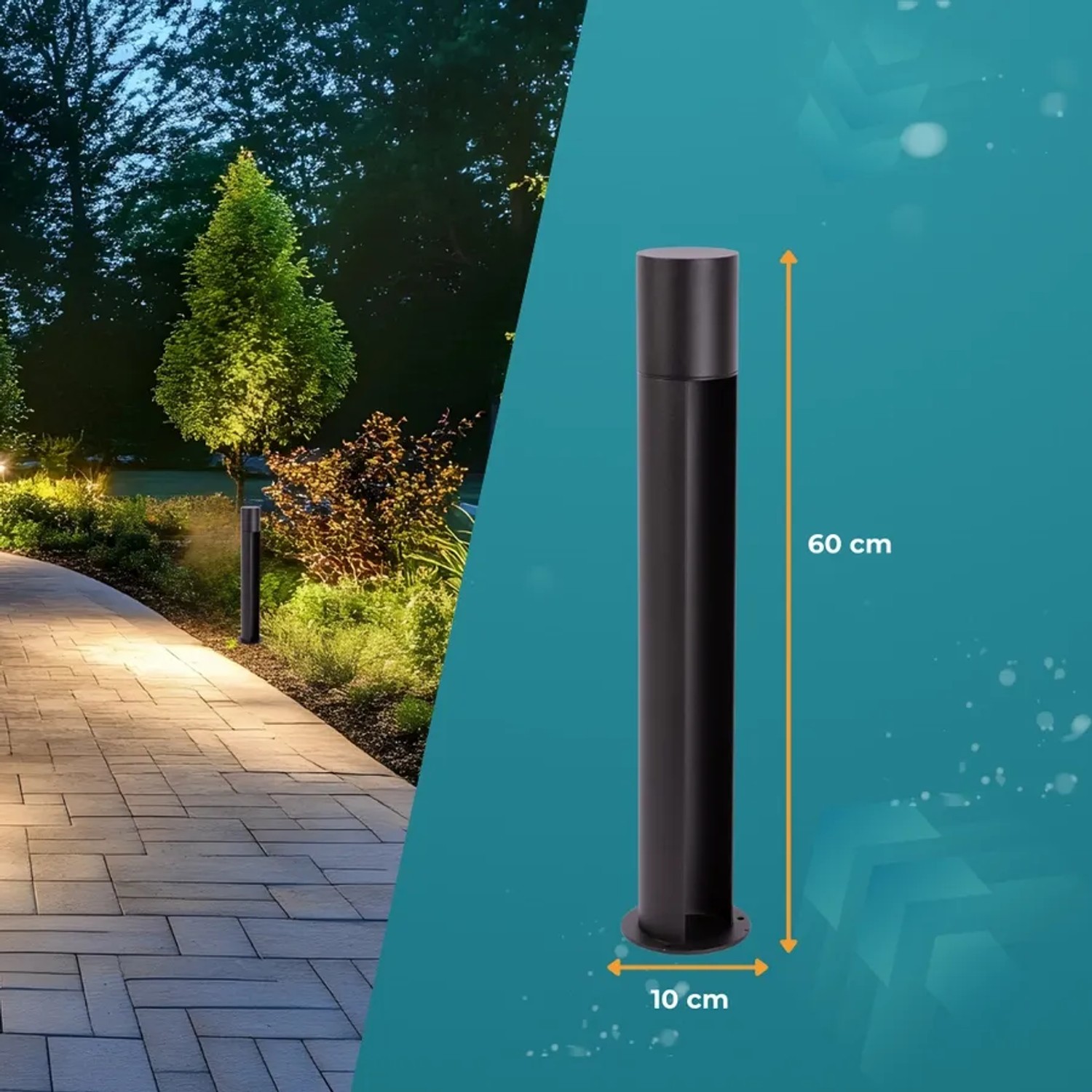 Schwarze LUXULA Außenstehleuchte aus Aluminium, 60 cm hoch, mit Erdspieß. Wegeleuchte für den Garten.