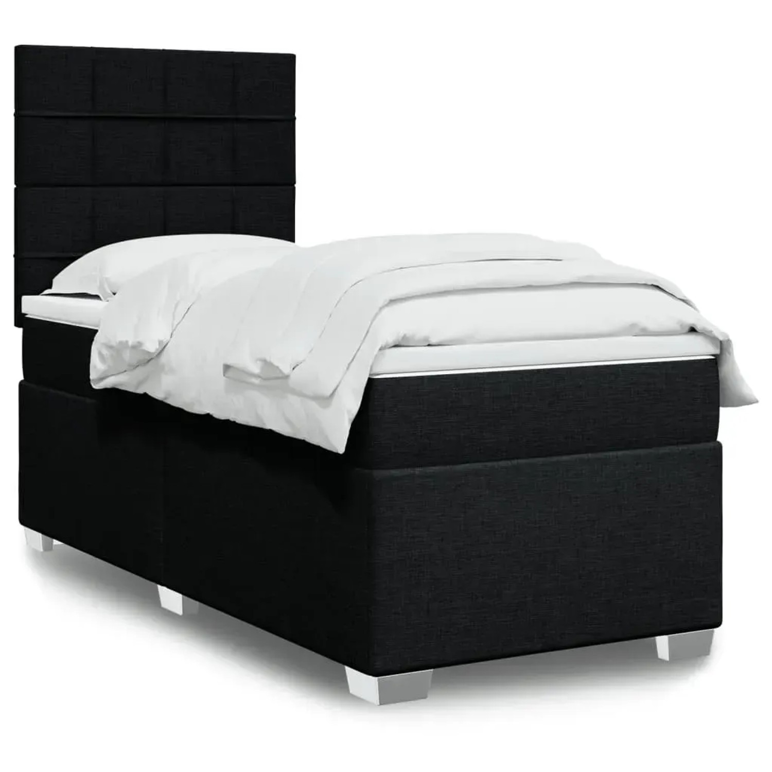 Schwarzes vidaXL Boxspringbett 100x200 cm mit Matratze und Kopfteil.