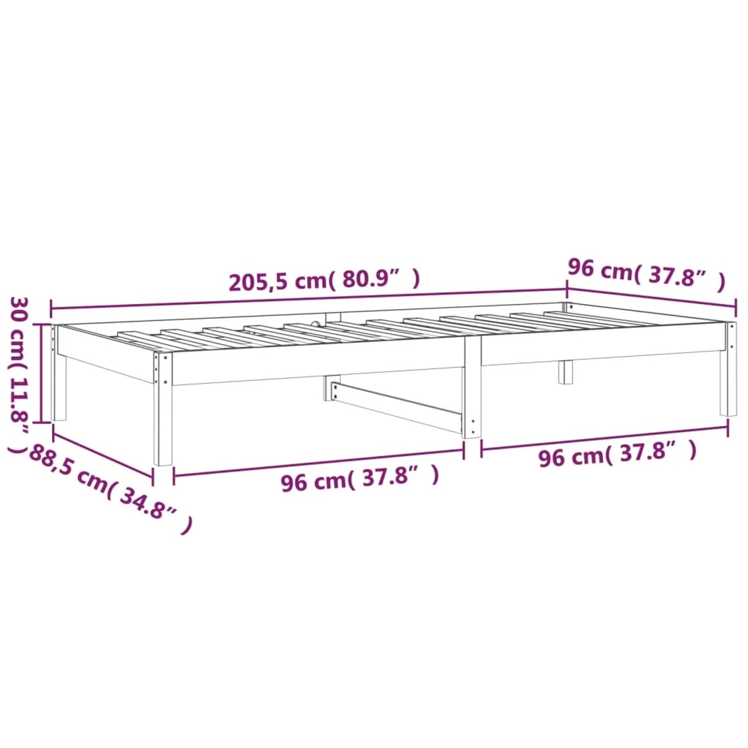 vidaXL Tagesbett 90x200 cm aus Kiefernholz, Bettrahmen mit Lattenrost, natürliche Holzoptik.