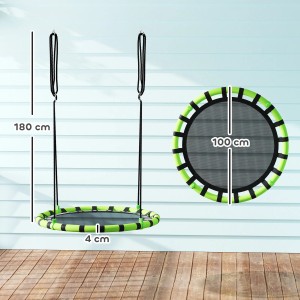 AIYAPLAY Kinderschaukel, Ø100cm, mit Maßen. Netzschaukel in Schwarz/Grün für Spiel & Spaß im Garten.