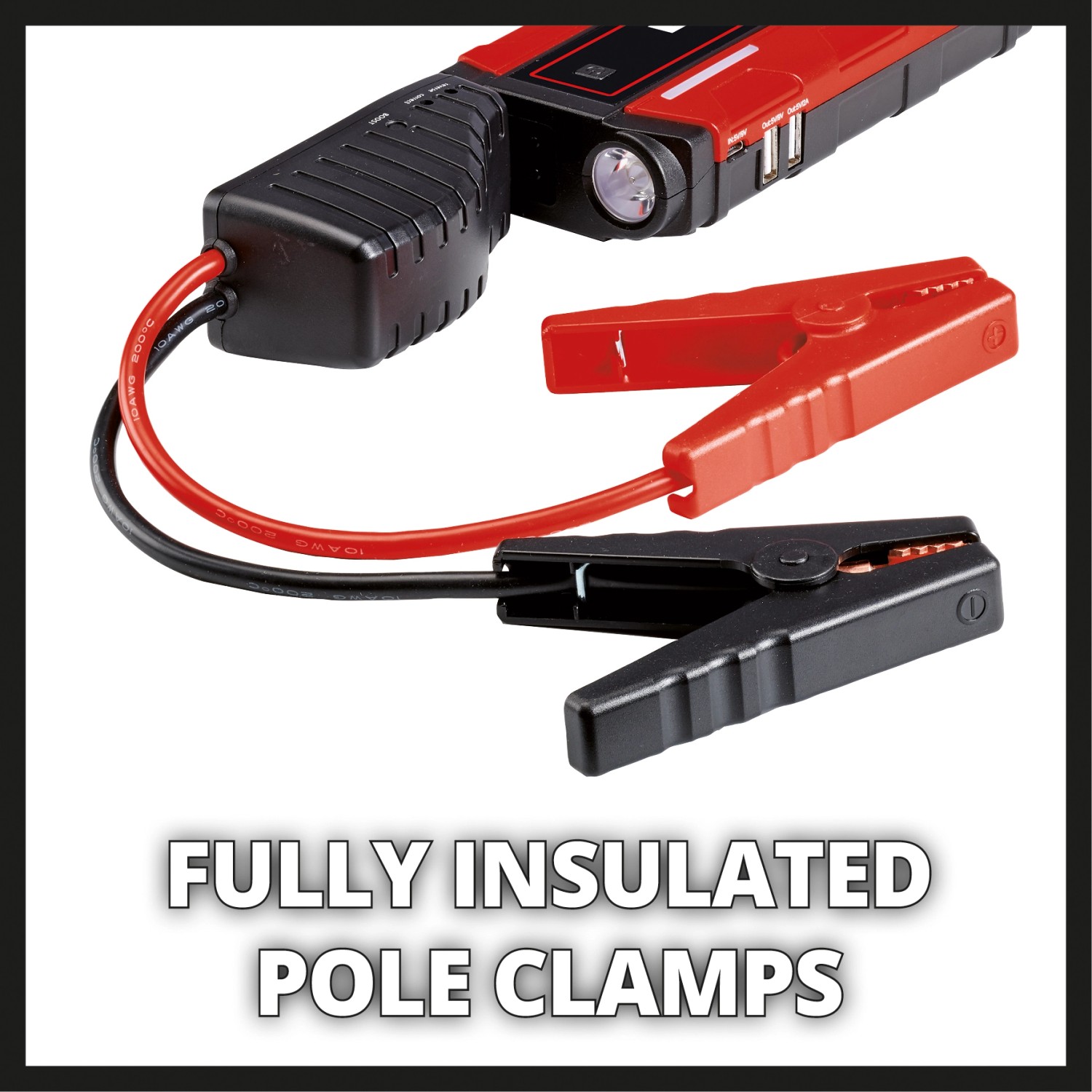 Einhell CE-JS 8 Power Bank Starthilfe mit Starthilfekabel und Polzangen.