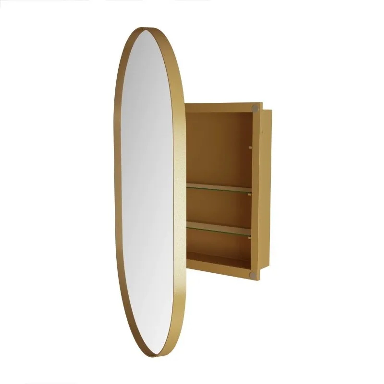 Spiegelschrank Gold mit Metallrahmen und Verstellbaren Glasablagen für Bad Wandmontage