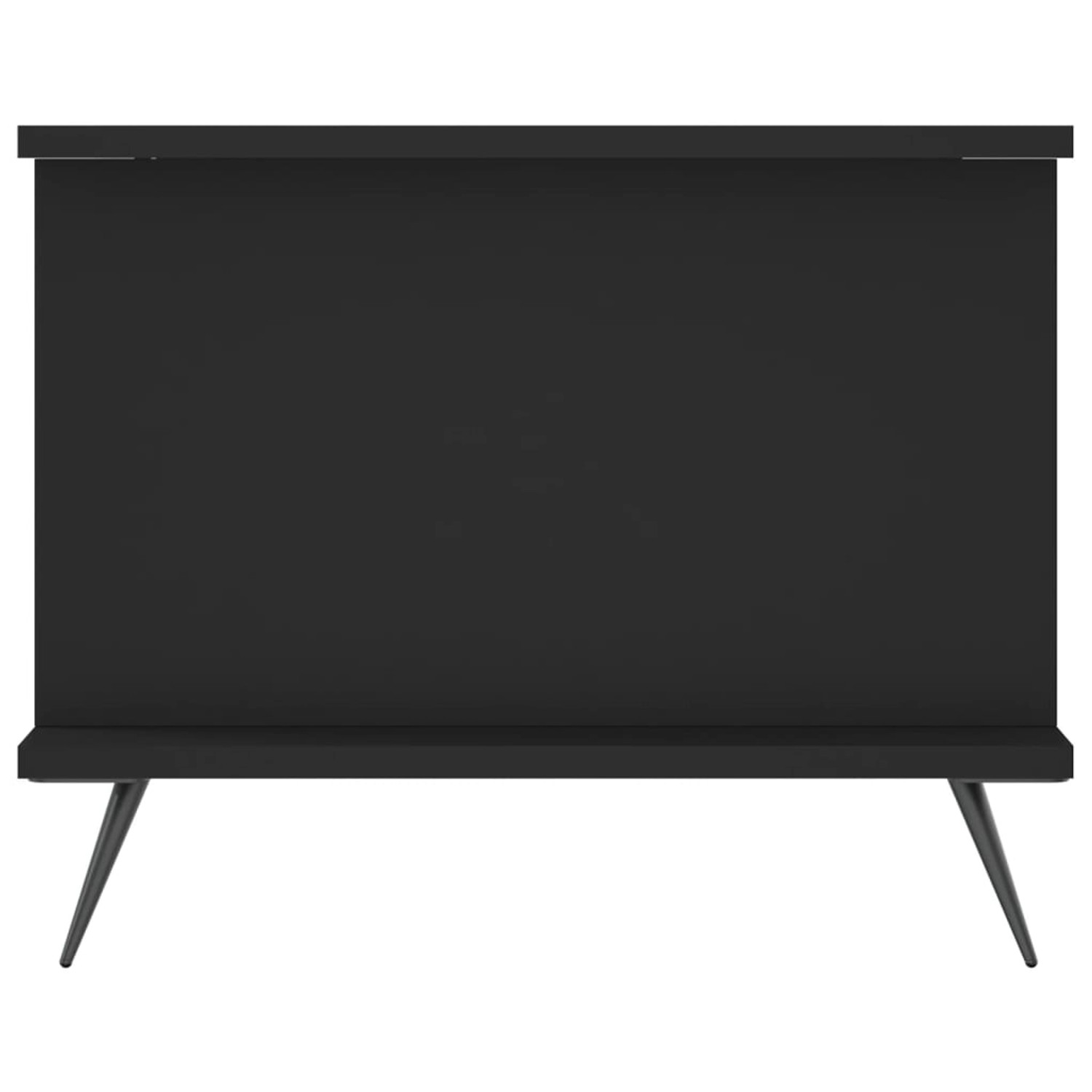 Schwarzer vidaXL Couchtisch (90x50x40 cm) aus Holzwerkstoff mit Tür und Eisenbeinen.