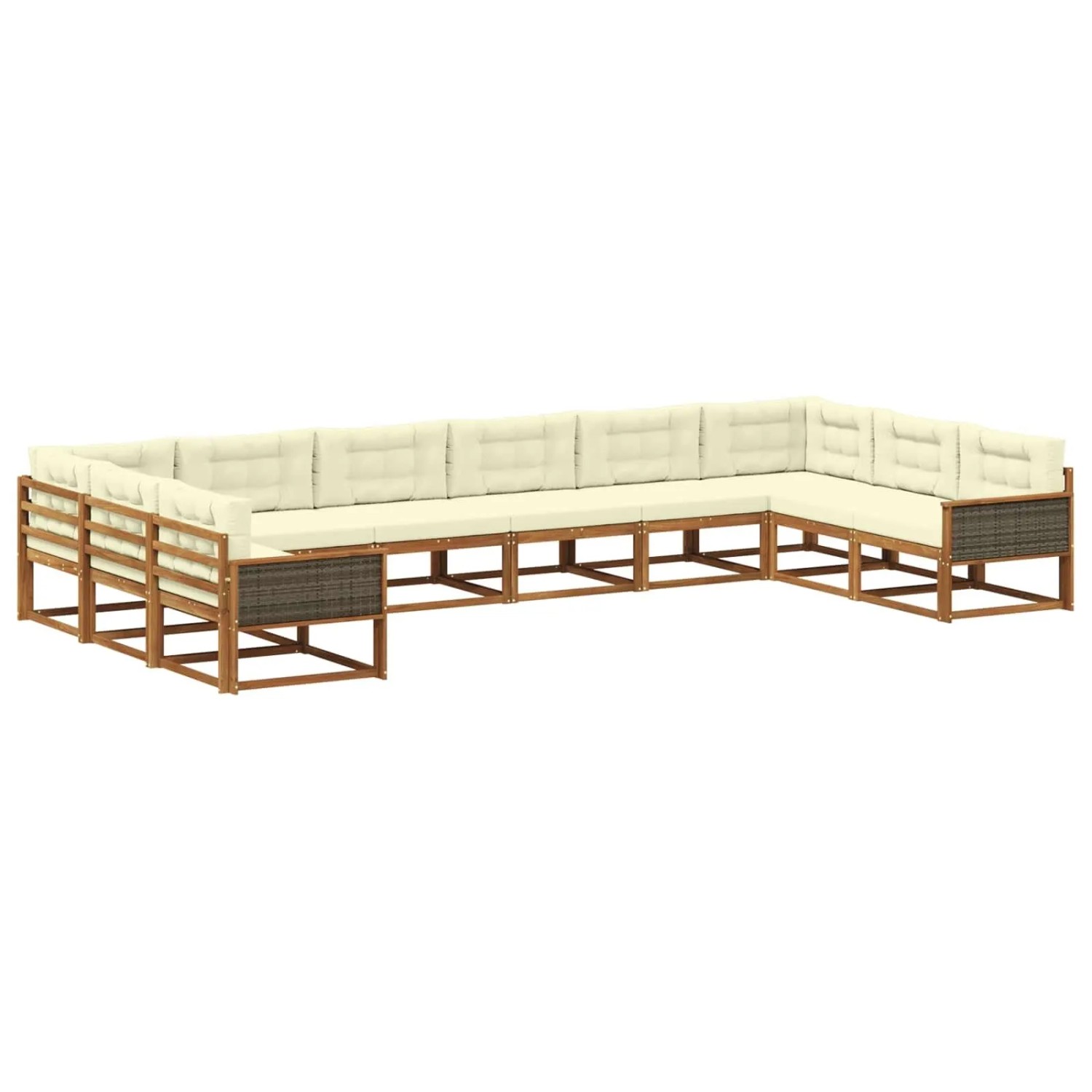 vidaXL Outdoor-Sofagarnitur mit Kissen 10 Stk Natur und Creme 3382918