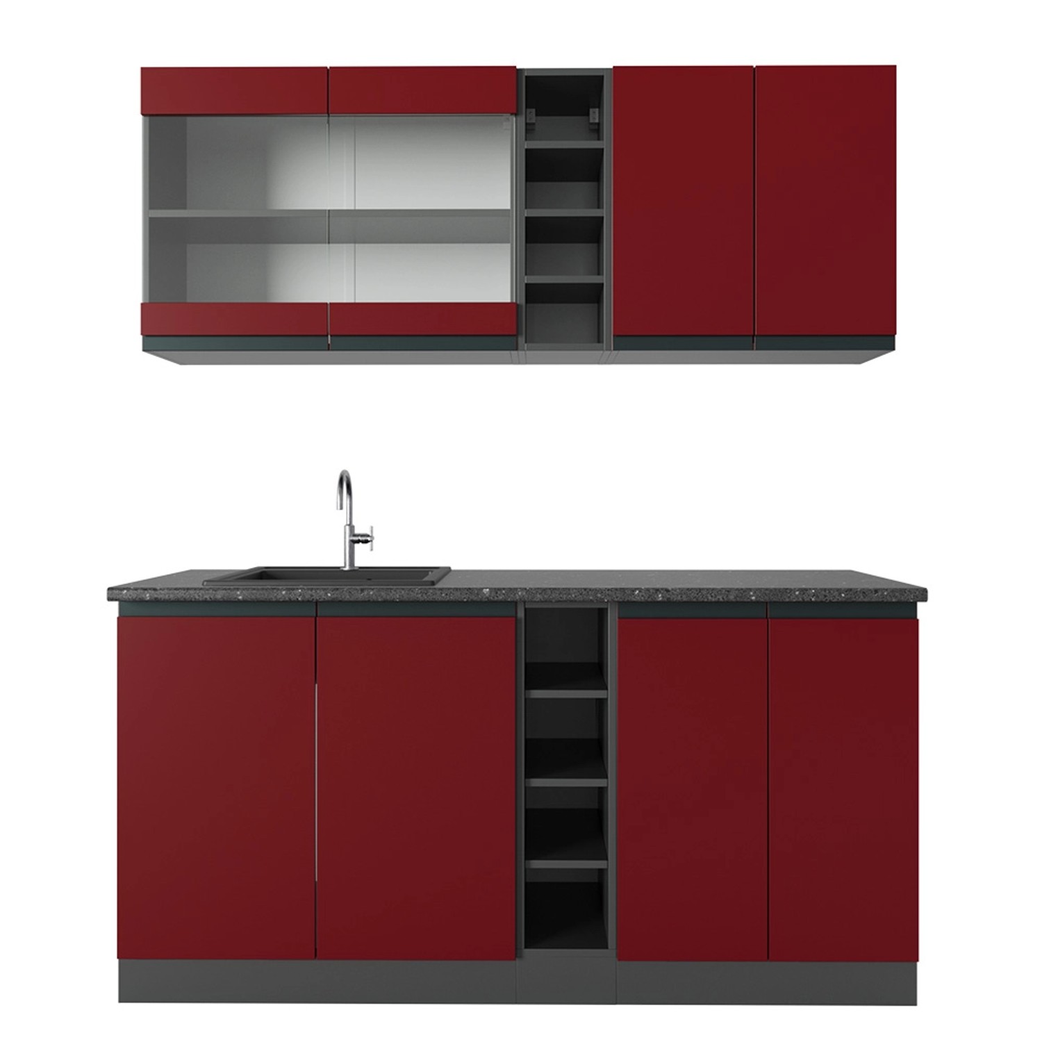 Vicco R-Line Singleküche Rot/Anthrazit 160 cm J-Shape günstig online kaufen