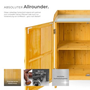Tectake Pflanztisch Vita Aus Holz Mit Verzinkter Arbeitsplatte  98 x 48 x 95 cm Braun