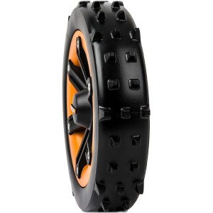 Worx Spike Rad für Landroid Mähroboter: Schwarzes Rad mit Spikes und orangefarbener Felge.