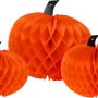 3-teiliges Halloween Deko Set: Kürbisse aus Wabenpapier in Orange, Größen 16-30cm.