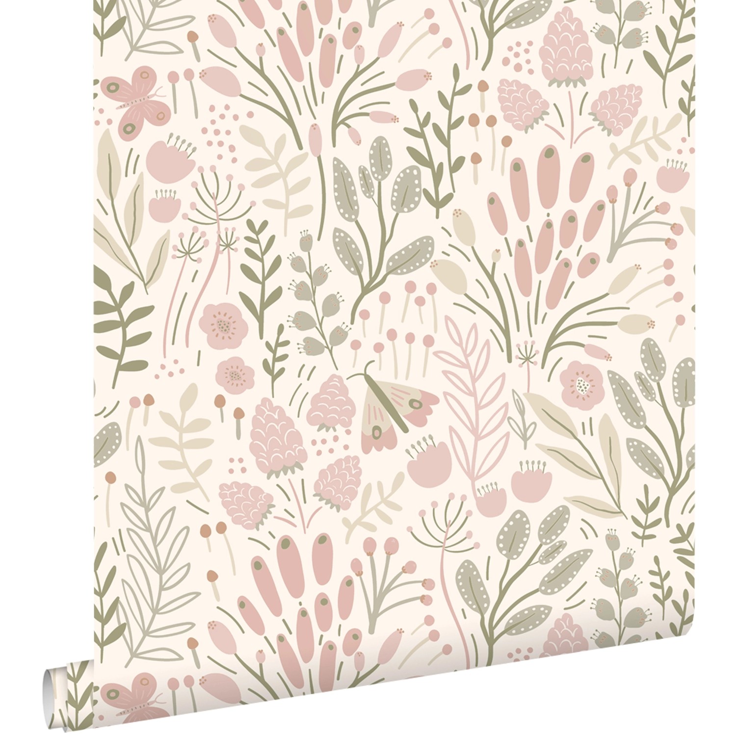 ESTAhome Tapete Blätter und Blumen Weiß und Hellrosa 50 x 900 cm günstig online kaufen