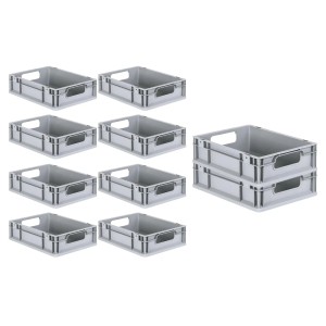 PROREGAL Spar Set: 10 graue Euroboxen mit Deckel, 11 Liter, für Lagerung und Transport.