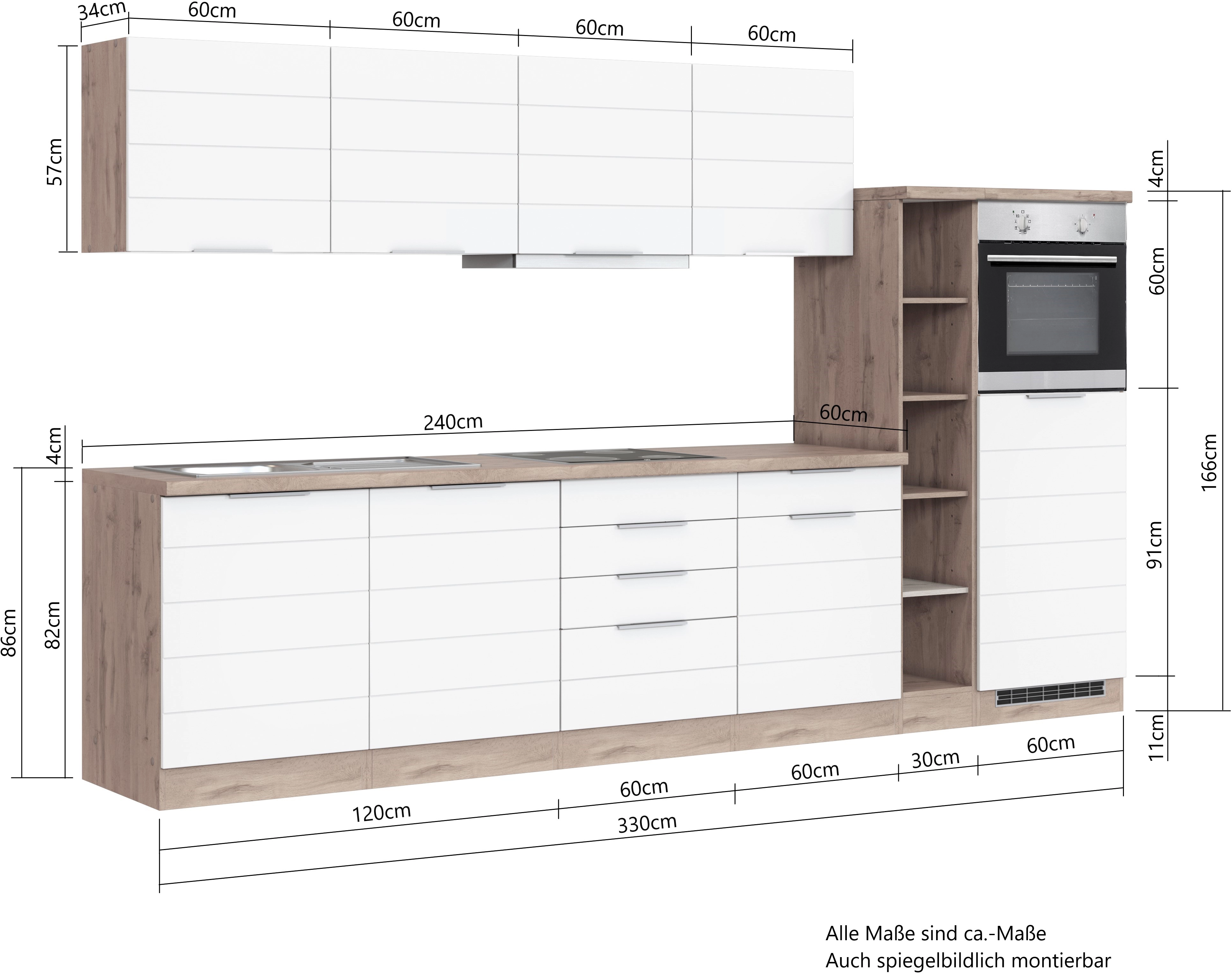 Küchenzeile bei Grau-Wotaneiche OBI Matt 330 cm Möbel kaufen Held