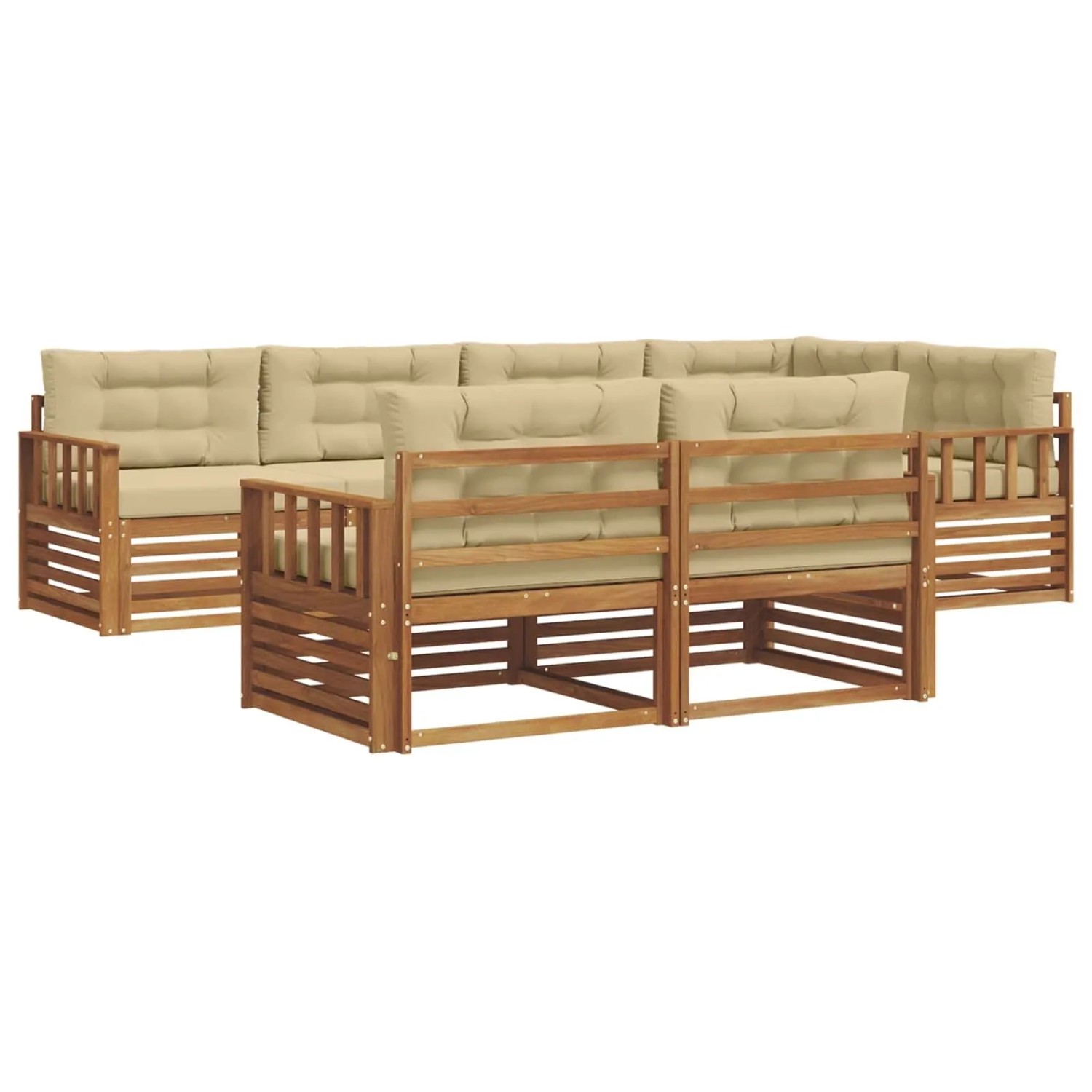 vidaXL Outdoor-Sofagarnitur mit Kissen 7-Tlg Natur und Beige 3373613