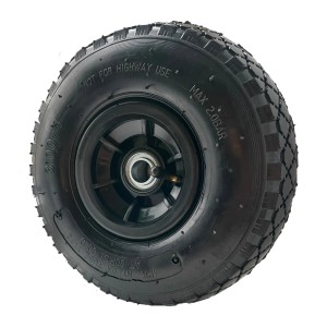 Schwarzes TRUTZHOLM Sackkarrenrad 260x85mm mit Luftreifen und Kunststofffelge.