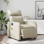 Elektrischer Massagesessel in Creme Kunstleder mit Vibrationsfunktion und Seitentasche.