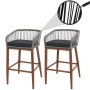 2er-Set Barhocker mit Seilgeflecht, hellgrau/dunkelgrau, Holz-Optik, Outdoor geeignet.