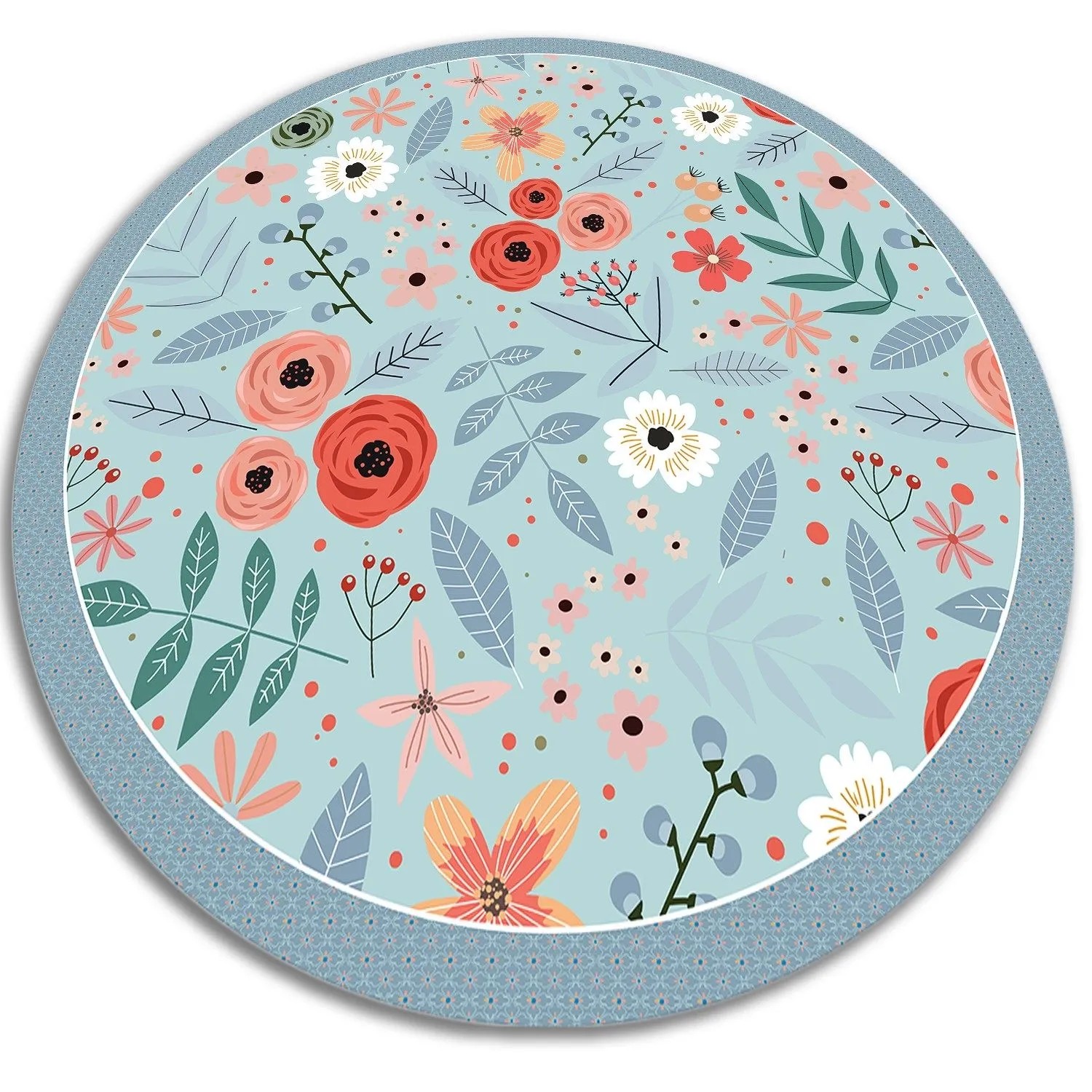 Tulup Teppich Wiesenblumen PVC Mat 150x150 cm Blau Tapijt Vinyl PVC Tapijt günstig online kaufen