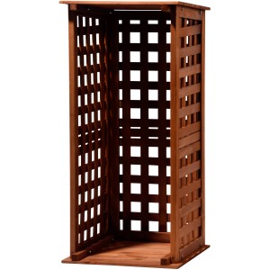 Kaminholzregal aus Kiefernholz mit Spalieroptik, braun lasiert, für Innen und Außen.