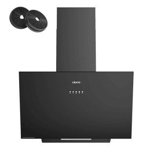Schwarze CIARRA Kopffreihaube 60 cm mit 3 Stufen, LED-Beleuchtung und Druckknöpfen. Inkl. Aktivkohlefilter.