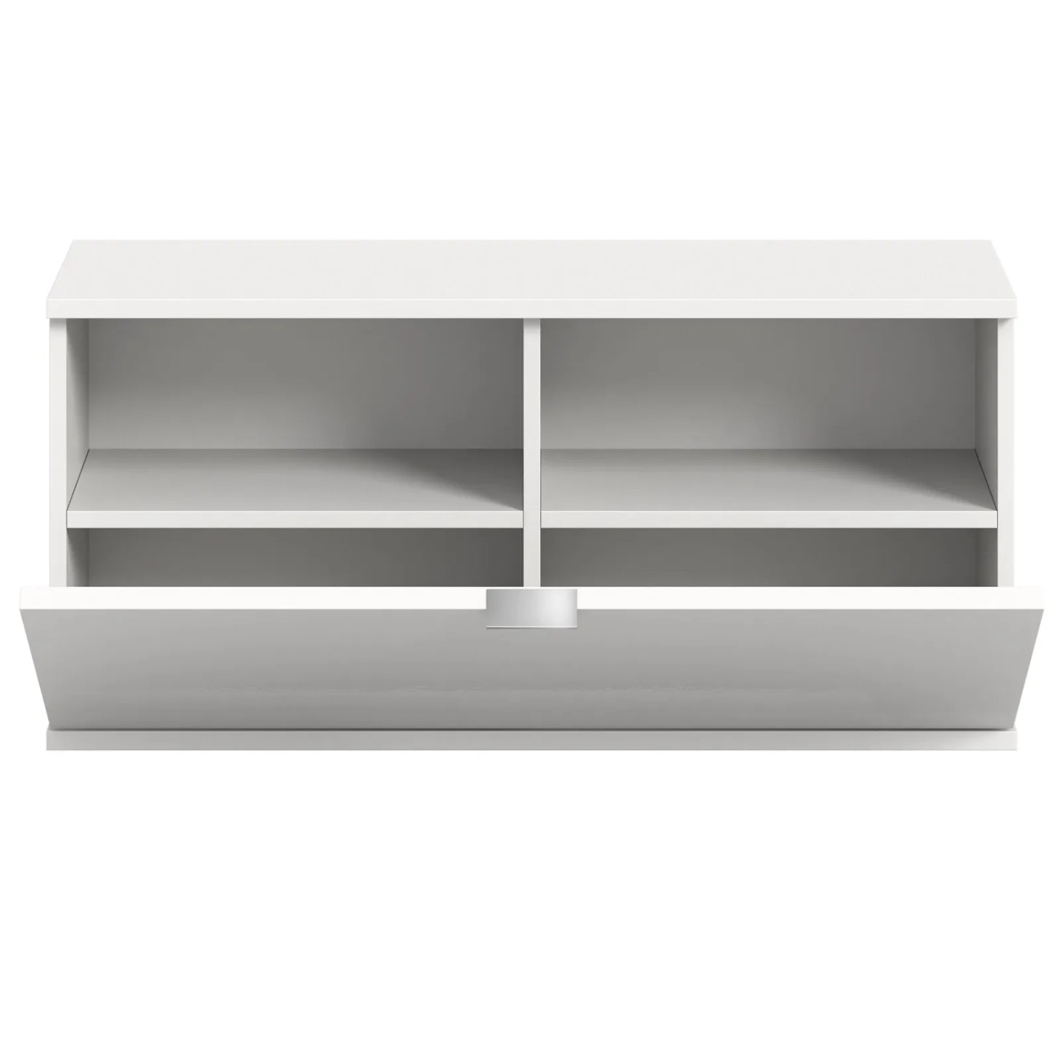 Inn.Furn Schuhschrank SystemX, weiß hochglänzend, mit offener Klappe und zwei Fächern.