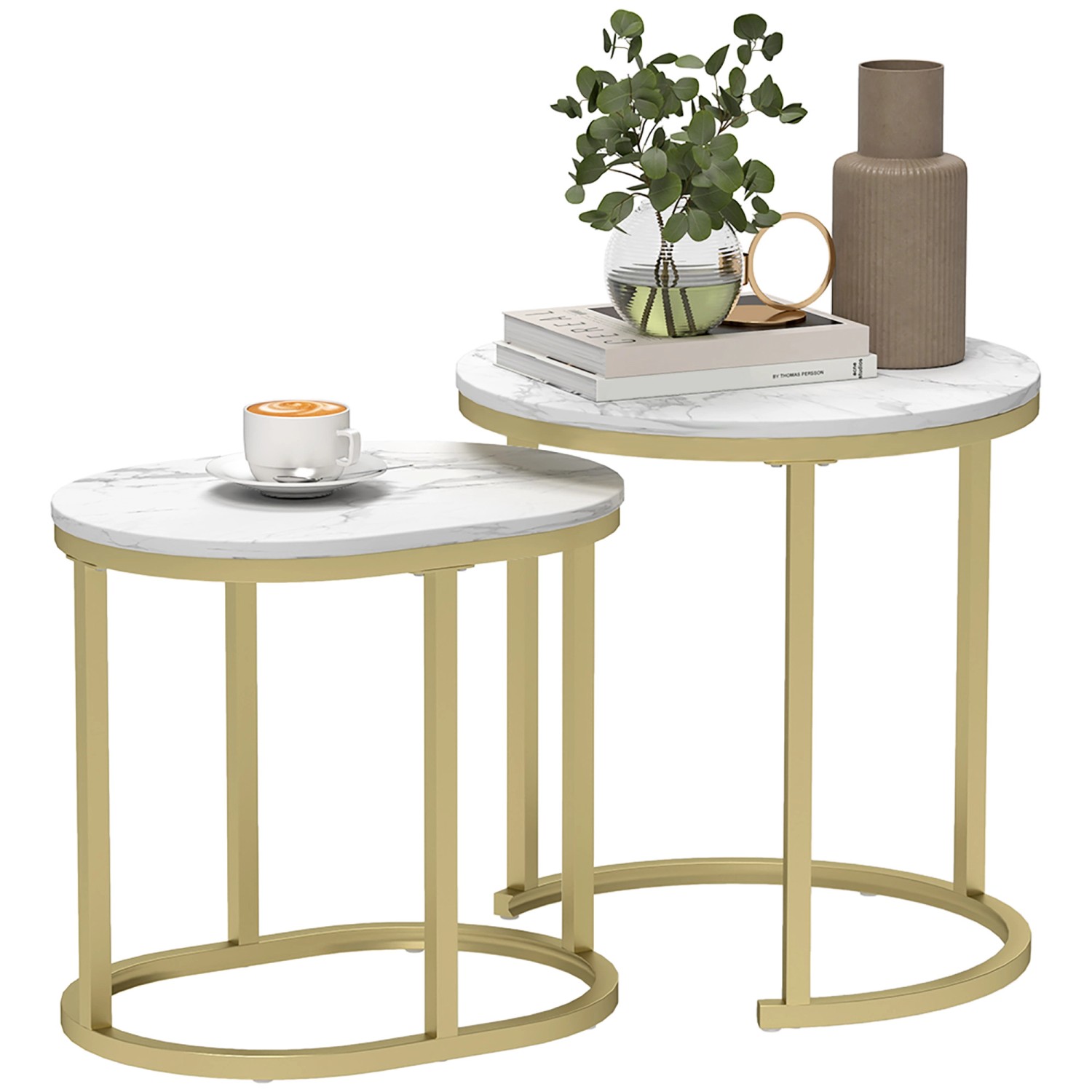 HOMCOM Couchtisch-Set Stapelbarer Stahl MDF Weiß 50L x 50B x 50,5H cm günstig online kaufen
